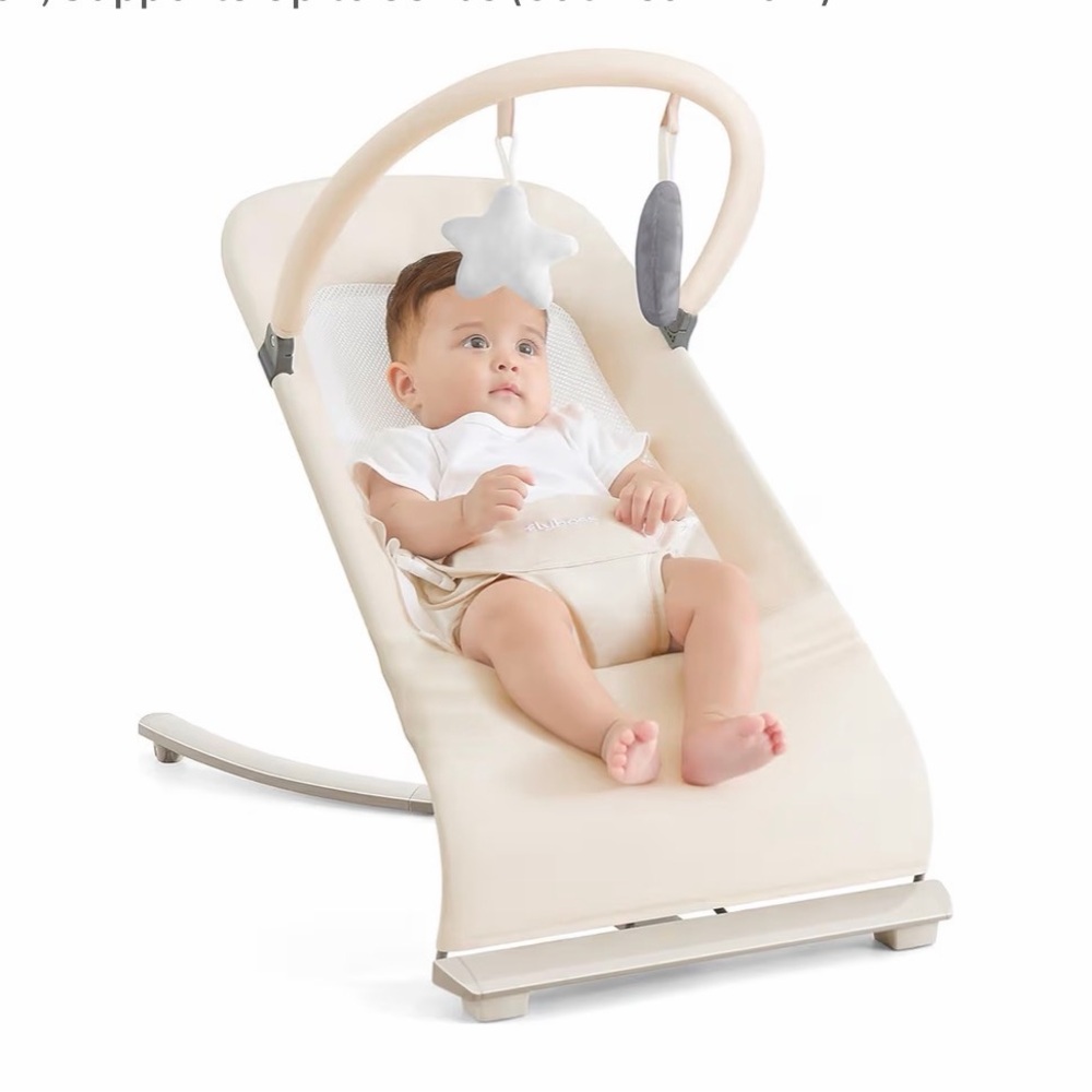 Cream Baby Bouncer with Toy Bar